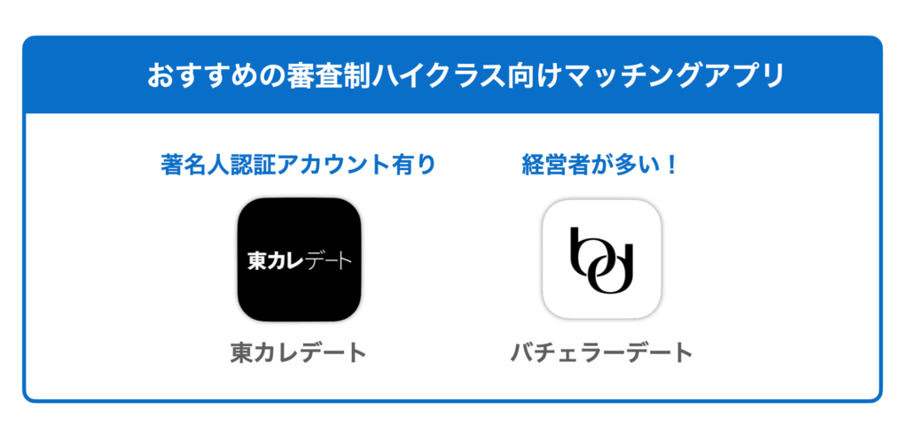 日本で使えるおすすめのハイクラス向け審査制マッチングアプリ